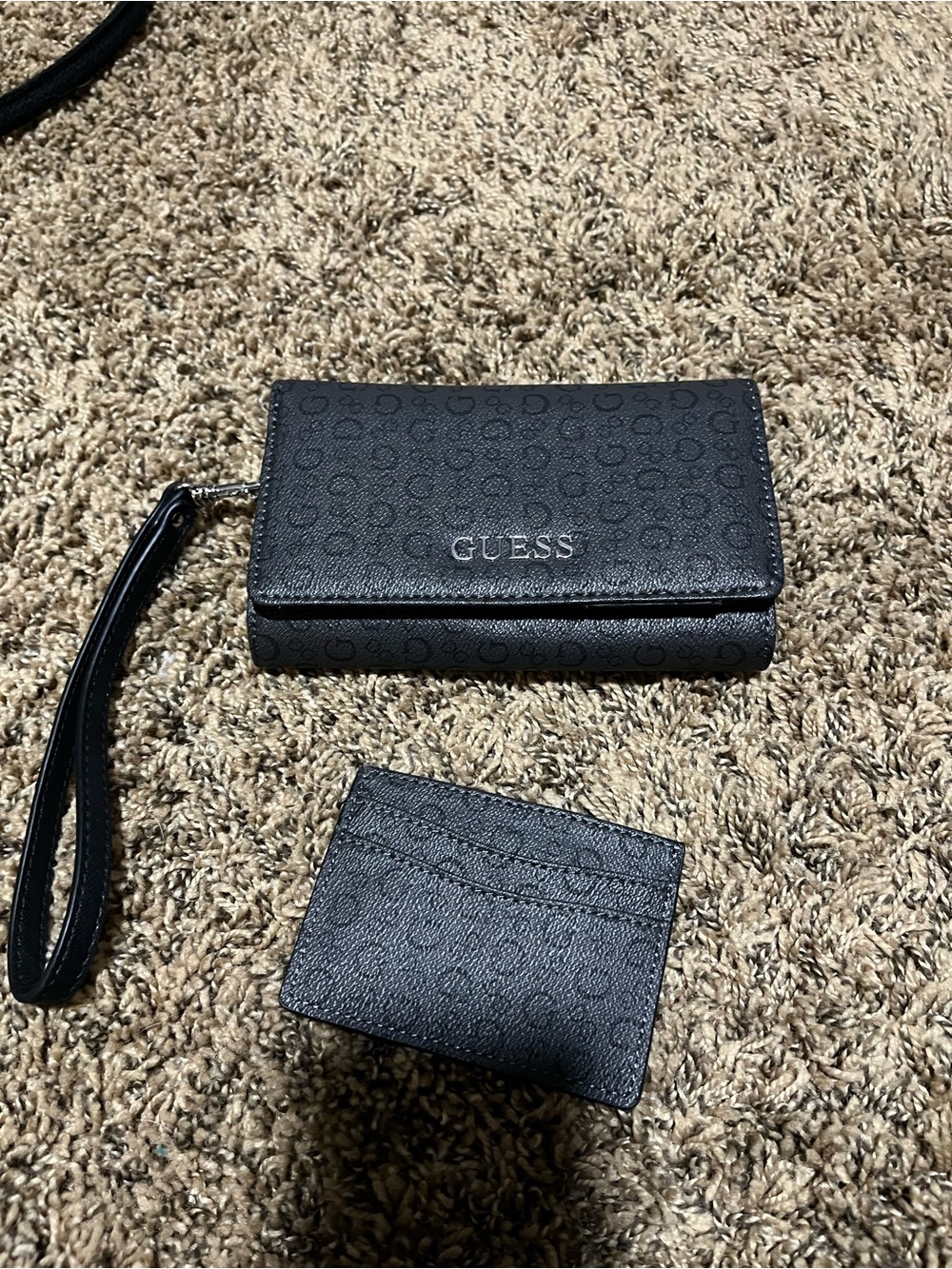 GUESS Black Logo Wristlet Wallet with Matching Card Holder